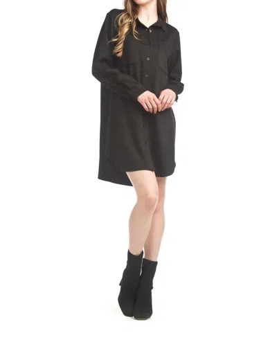 Papillon Faux Suede Shirt Dress In Black