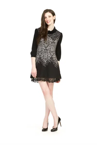 Papillon Filgree Print Cowl Neck Lace Hem Detail Dress In Black