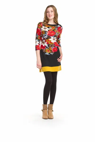 Papillon Floral 3/4 Sleeve Tunic Top Dress In Black In Animal Print