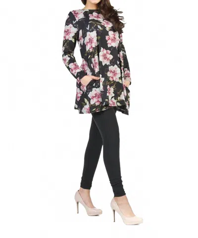 Papillon Floral A-line Sweater Dress With Pockets In Black In Multi