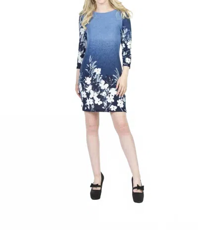 Papillon Floral Border Print Ombre Sweater Dress In Navy In Blue