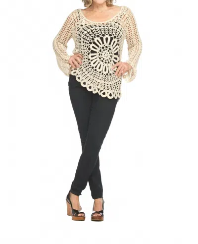 Papillon Floral Crochet Angle Hem Top In Beige In Neutral