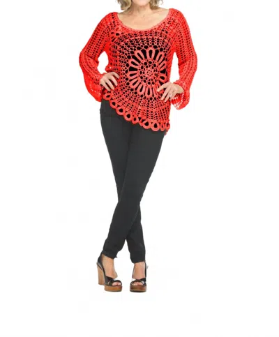 Papillon Floral Crochet Angle Hem Top In Coral In Red
