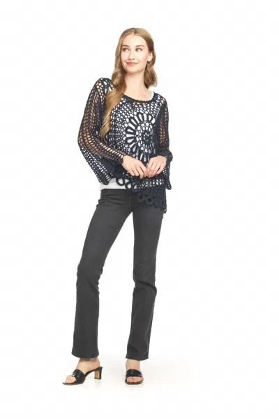 Papillon Floral Crochet Angle Hem Top In Navy In Black