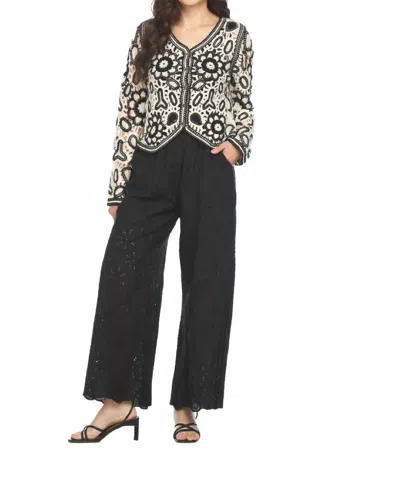Papillon Floral Crochet Cardigan In Black/cream