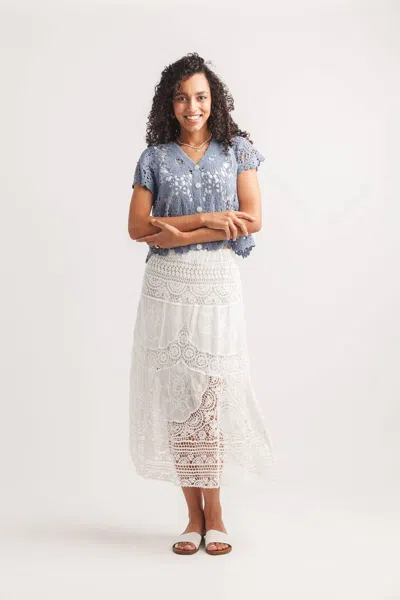 Papillon Floral Crochet Crop Cardigan In Periwinkle In Blue