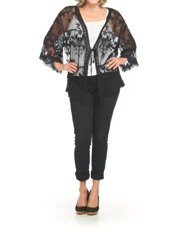 Papillon Floral Embroidered Cover Up With Tie In Black