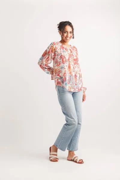 Papillon Floral Embroidered Paisley Off The Shoulder Top In Multi