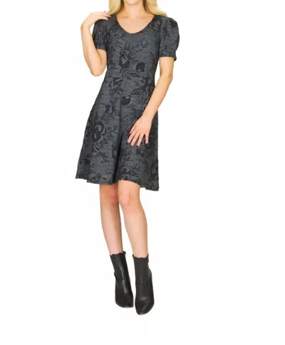 Papillon Floral Jaquard Print 3/4 Sleeve Fit And Flare Dress In Grey In Gray