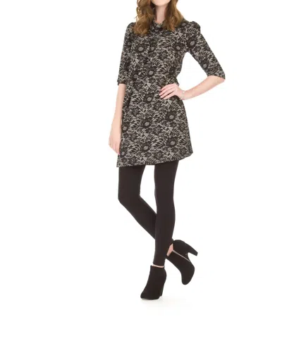 Papillon Floral Lace Print Pleat Front Dress In Cream/black In Brown