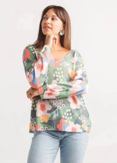 Papillon Floral Lightweight Sweater In Green In Multi