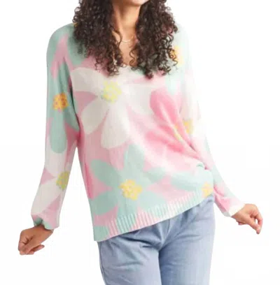 Papillon Floral Lightweight Sweater In Pink In Multi