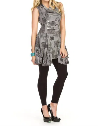 Papillon Floral Multi Print Hem Detail Tunic Top Dress In Beige In Gray