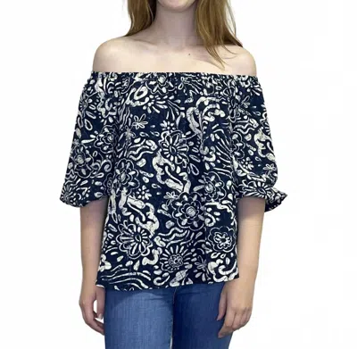 Papillon Floral Off The Shoulder Blouse In Navy In Blue