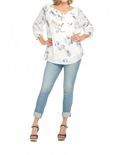 Papillon Floral Off The Shoulder Blouse With Lace Inset Detail In Blue In Multi