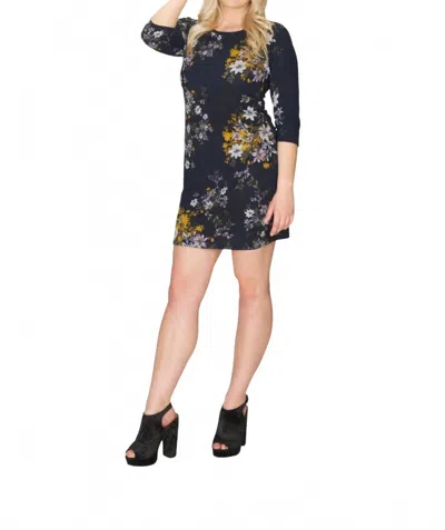 Papillon Floral Print Dress In Navy In Multi