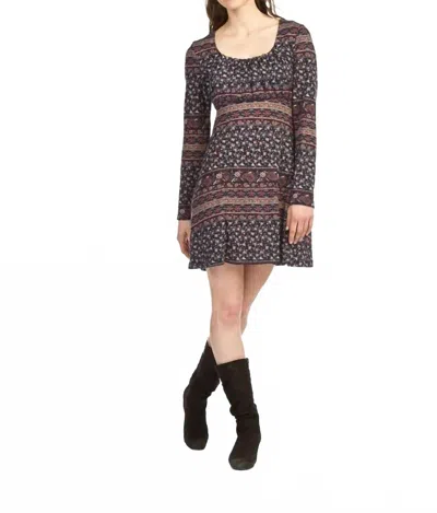 Papillon Floral Print Long Sleeve Ruched Bust Sweater Dress In Navy In Brown
