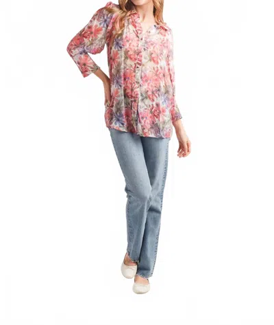 Papillon Floral Print Shirt With Balloon Sleeves In Pink