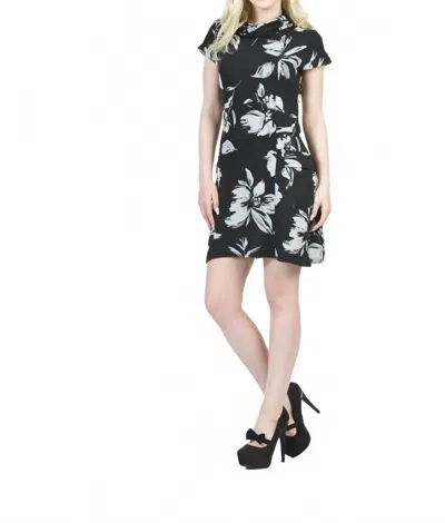 Papillon Floral Print Short Sleeve Panelled Sweater Dress In Black In Multi