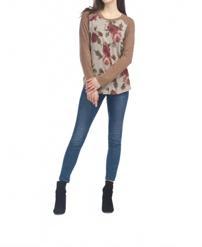 Papillon Floral Print Top In Taupe In Gray