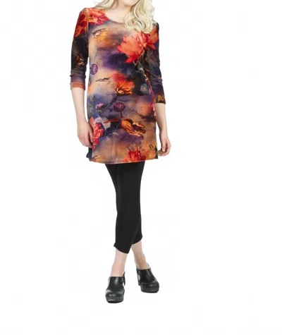 Papillon Floral Print Velvet Sweater Dress In Orange In Multi