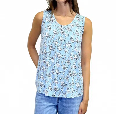 Papillon Floral Rubber Print Stretch Pleated Top In Blue In Black
