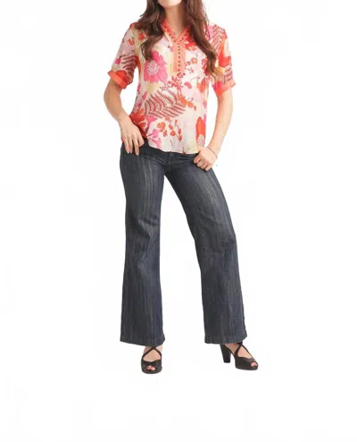 Papillon Floral Short Sleeve Blouse In Orange In Multi