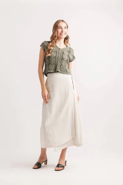 Papillon Floral Soutash Button Front Sweater In Khaki In Green