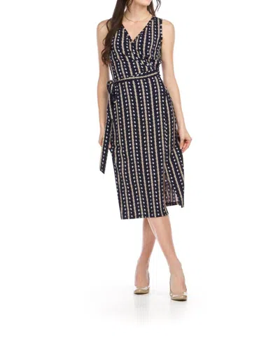 Papillon Floral Stripe Wrap Dress In Navy