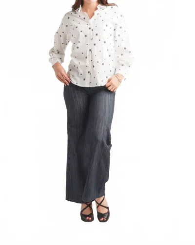 Papillon Flower Shirt In White/navy In Multi