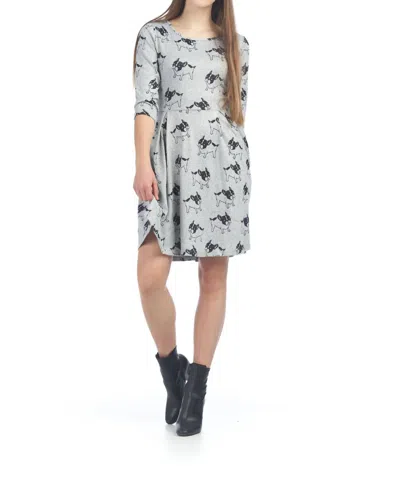 Papillon French Bull Dog Print Sweater Dress In Gray/black