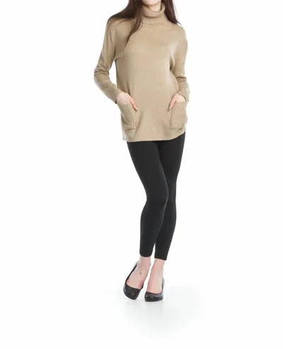 Papillon Front Pocket Turtle Neck Sweater In Taupe In Neutral
