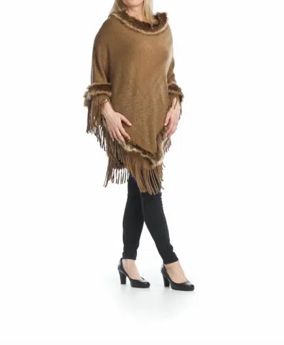 Papillon Fur Trimmed Poncho In Brown