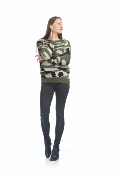 Papillon Fuzzy Camo Crewneck Sweater In Green