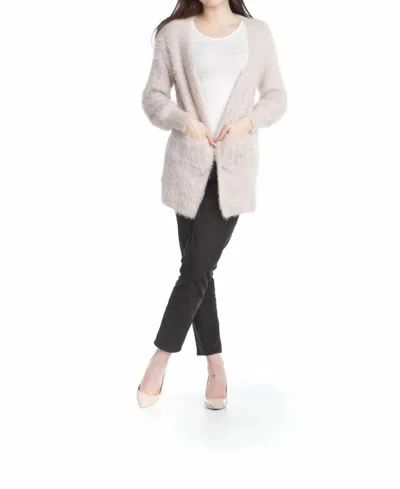 Papillon Fuzzy Long Cardigan With Pockets In Blush In Gold
