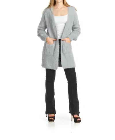 Papillon Fuzzy Long Cardigan With Pockets In Silver/ Grey In Gray