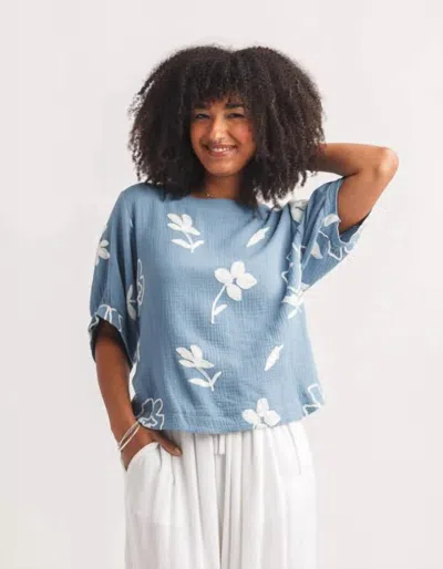 Papillon Gauge Short Sleeve Top With Embroidery In Blue