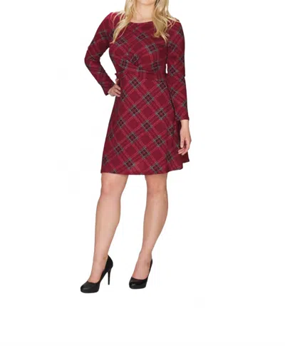 Papillon Geo Print Cross Front Sweater Dress In Wine In Burgundy