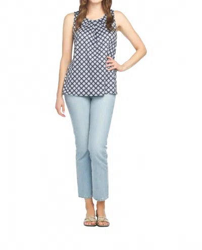 Papillon Geo Printed Stretch Pleated Top In Navy In Blue