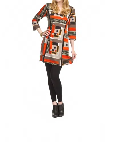Papillon Geometric Block Print 3/4 Sleeve Panel Dress In Grey In Multi