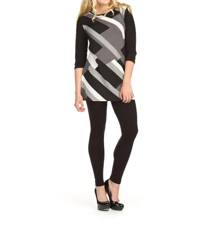 Papillon Geometric Stripe Print 3/4 Sleeve Tunic In Black