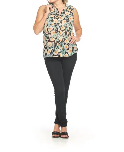 Papillon Georgette Floral Collar Button Front Blouse In Black