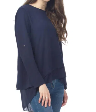 Papillon Georgette Open Back Layered Tunic Top In Navy In Blue