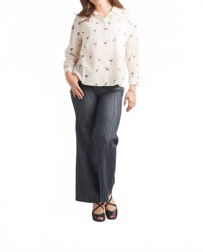 Papillon Giraffe Printed Collared Button Front Shirt In Cream In White
