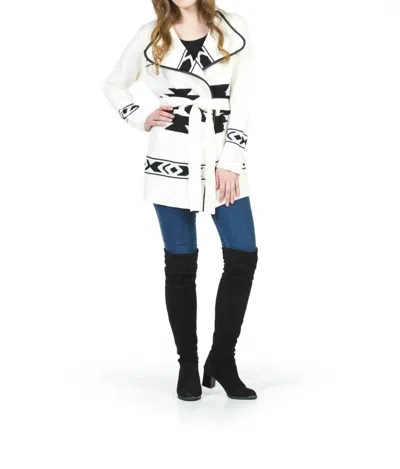 Papillon Global Design Belted Cardigan In White/black