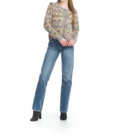 Papillon Global Jacquard Short Cardigan In Multi In Gray