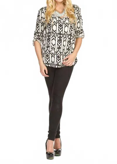 Papillon Global Print Smock Shoulder Blouse In Black In Multi