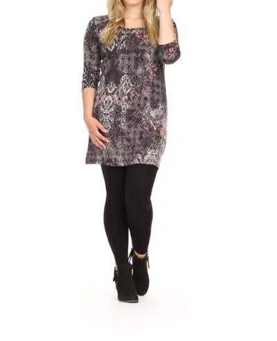 Papillon Global Print Sweater Dress In Grey In Brown