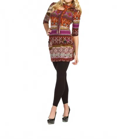 Papillon Global Stripe Print Quarter Sleeve Sweater Dress In Rust In Multi