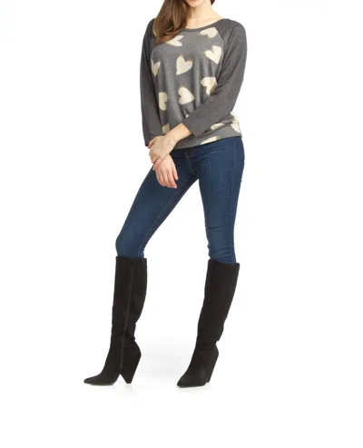Papillon Heart Baseball Sleeve Sweatshirt In Grey In Gray